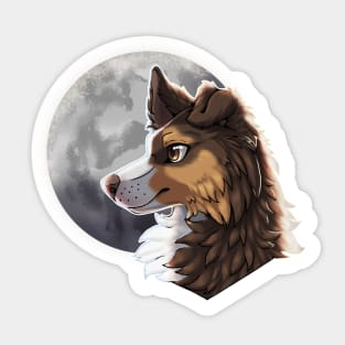 Tricolor Brown Border Collie with Night Sky Full Moon Sticker